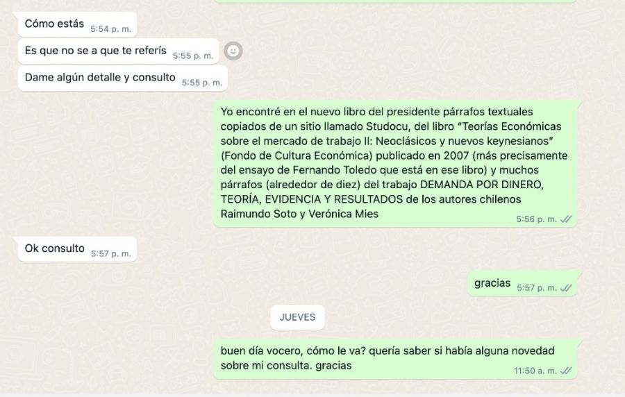 El plagio de Javier Milei a ensayo de investigador argentino y libro de economistas chilenos 1 WhatsApp plagio Milei