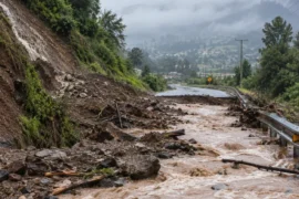 Camino destruido por un aluvión tras lluvias intensas en Chile