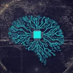 Ilustración de un cerebro formado por circuitos y un chip, símbolo de la inteligencia artificial