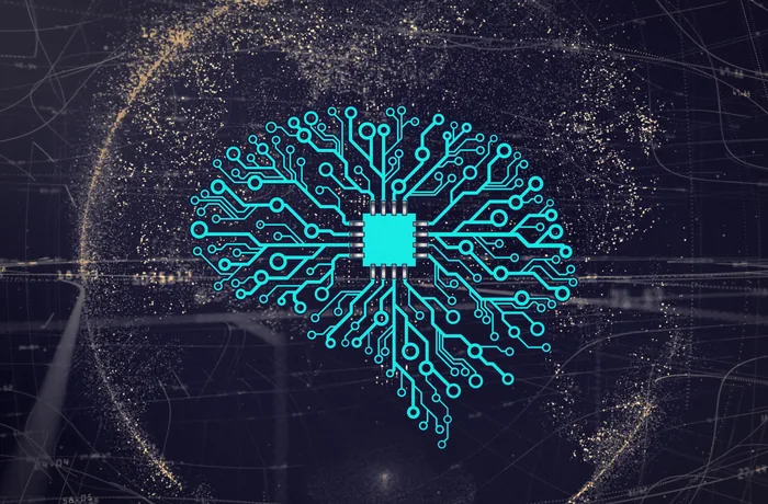 Ilustración de un cerebro formado por circuitos y un chip, símbolo de la inteligencia artificial