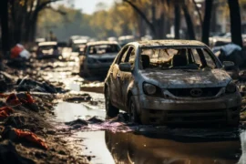 Auto cubierto de barro tras un aluvión, cobertura del seguro automotriz en Chile